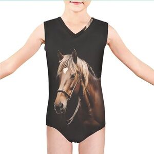 High Cut Swimming Costume Girls One Piece Gogh Horse Print Size 14